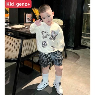  Set áo nỉ cổ tròn LV your whiten + quần short họa tiết  bộ áo sweater quần cộc bé trai ,. kid genz 