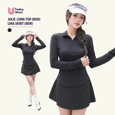 Set đồ tập áo Jolie Long Top đen mix chân váy Lina skirt đen Today U Wear