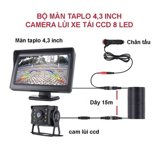 Bộ màn 4.3 inch đặt taplo, camera lùi xe tải 12-24V lắp cho xe công trình , ô tô, máy xúc, cẩu nguồn cắm tẩu