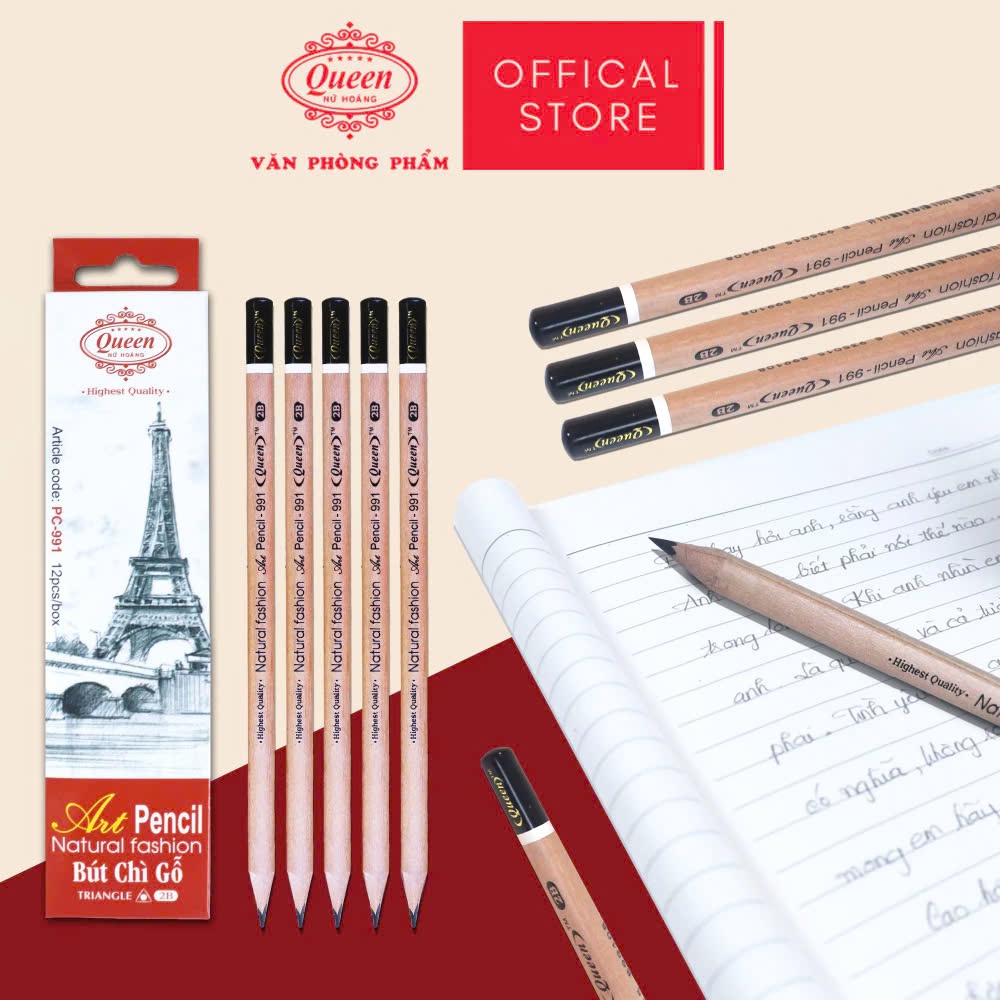 Bút chì 2B Queen - Ruột bút đậm, Cứng cáp - 2B Art Pencil - PC-991