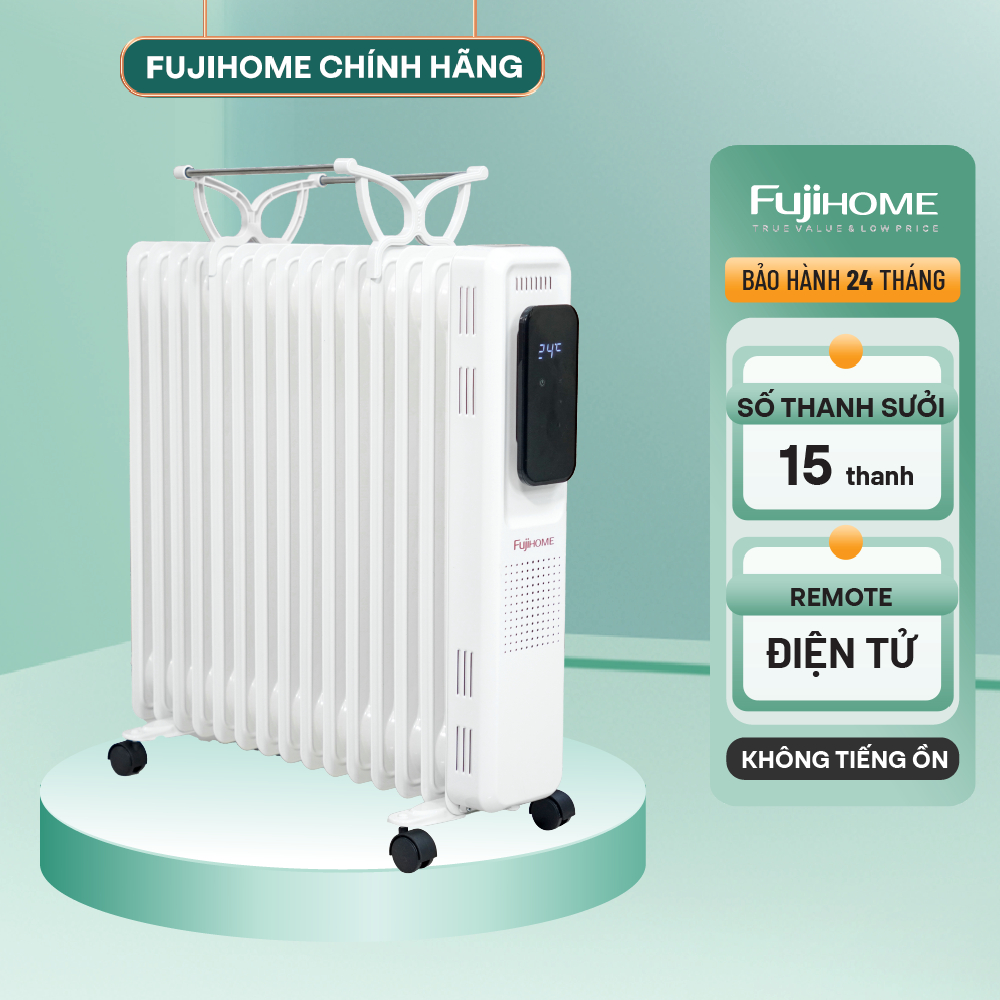 Máy sưởi dầu 15 thanh sưởi FUJIHOME OH8615 ấm dịu cả phòng, không tiếng ồn, công suất 2800w