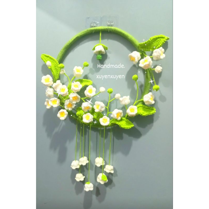 Vòng Hoa LINH LAN, Treo tường, treo cửa sản phẩm handmade, len crochet xin chào