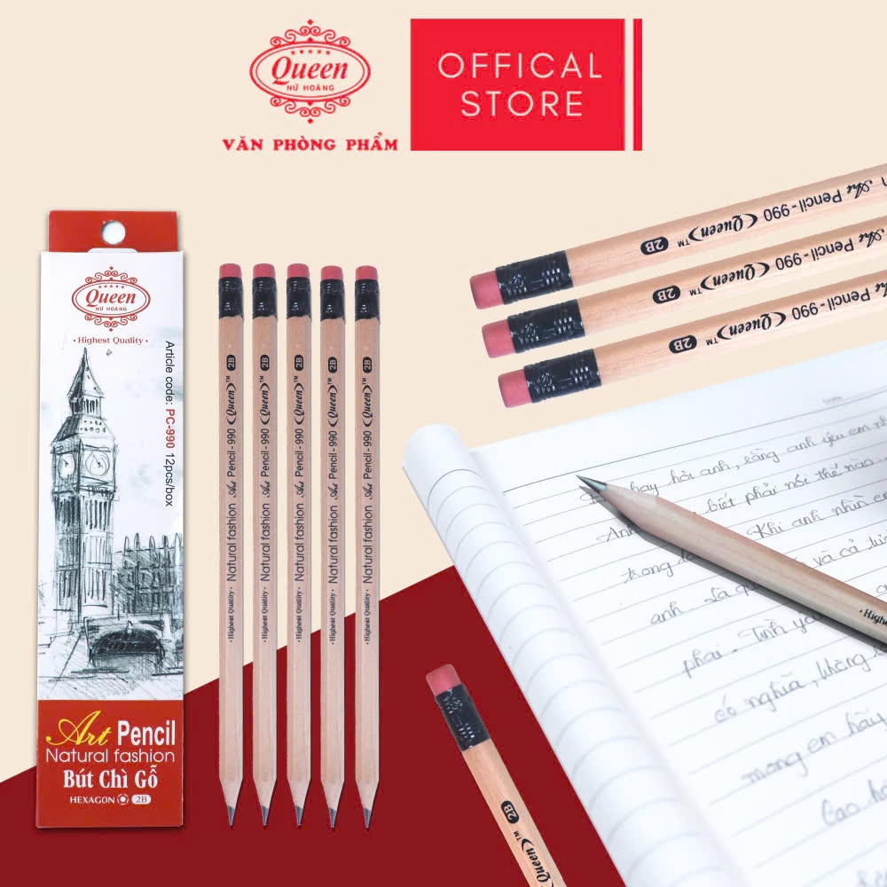 Bút chì 2B Queen - Thân gỗ cao cấp - 2B Art Pencil PC-990