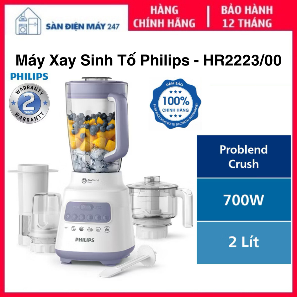 Máy Xay Sinh Tố Philips HR2223/00 I Công Suất 700W. Hàng Chính Hãng Phân Phối – Bảo Hành 24 Tháng.