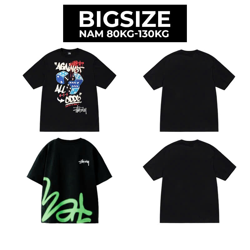 Áo thun bigsize nam Stussy 80kg-140kg đen in họa tiết đường phố chất vải 100% cotton mềm mại thấm hút tốt
