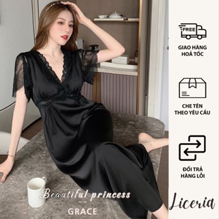Đầm Ngủ Lụa LICERIA Dáng Dài, Có Đệm Ngực Phong Cách Tiểu Thư Gợi Cảm.