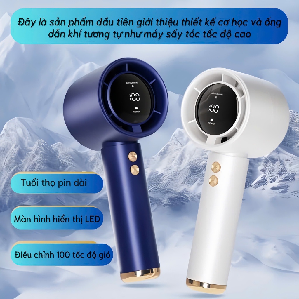Quạt cầm tay 100 cấp độ gió, Quạt tích điện HSON pin cao 5000 MAH hiển thị đèn led, sử dụng lâu, di động, gió mạnh | BigBuy360 - bigbuy360.vn