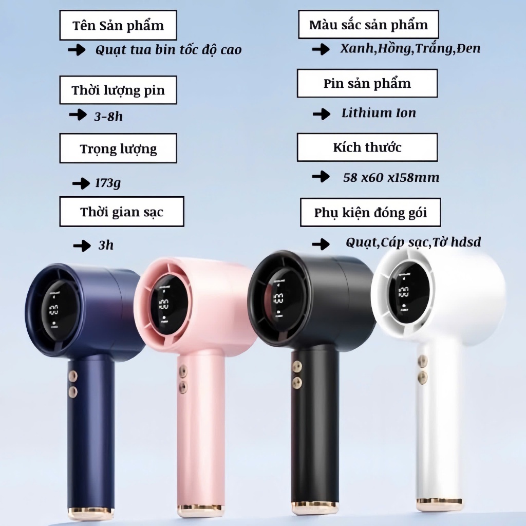 Quạt cầm tay HSON 100 cấp độ gió, Quạt tích điện mini pin cao 5 000 mah hiển thị led, tuabin gió mạnh, dùng lâu | BigBuy360 - bigbuy360.vn