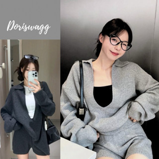 SET LEN NỮ FORM RỘNG KÈM ÁO BRA, SET ÁO LEN CỔ V KÈM QUẦN SHORT, SET LEN CỔ V | by Doris