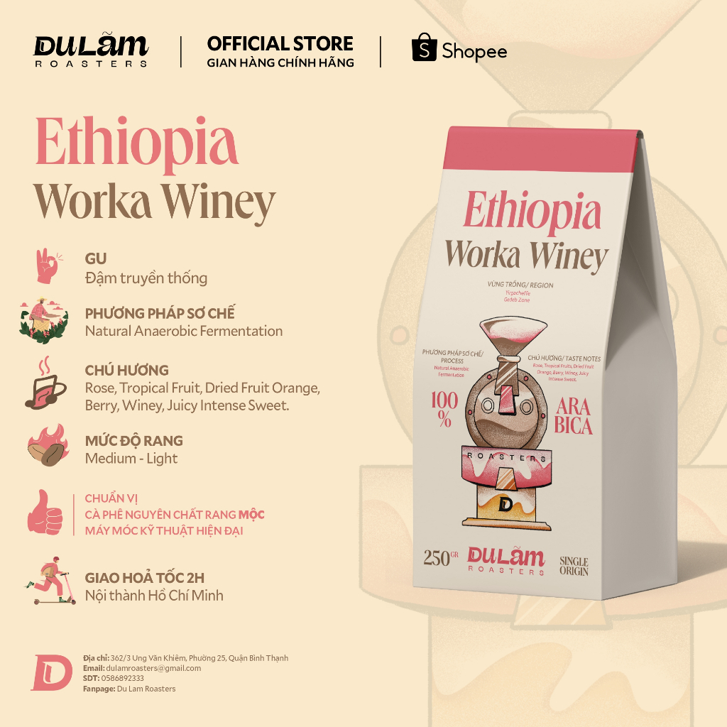Cà Phê Arabica Châu Phi Ethiopia Worka Winey Lên Men Kỵ Khí- Du Lãm Roasters