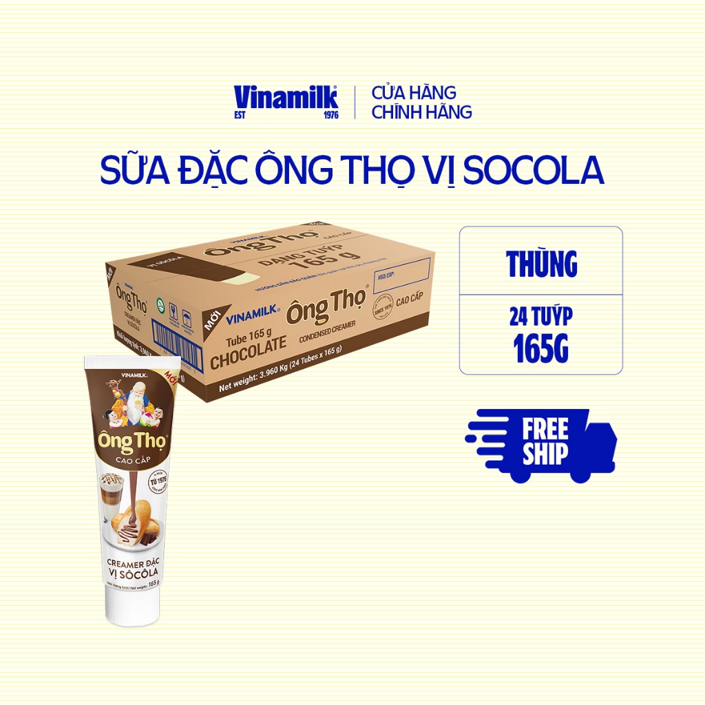  Thùng 24 Tuýp Sữa Đặc Có Đường Ông Thọ vị Socola - Tuýp 165g 