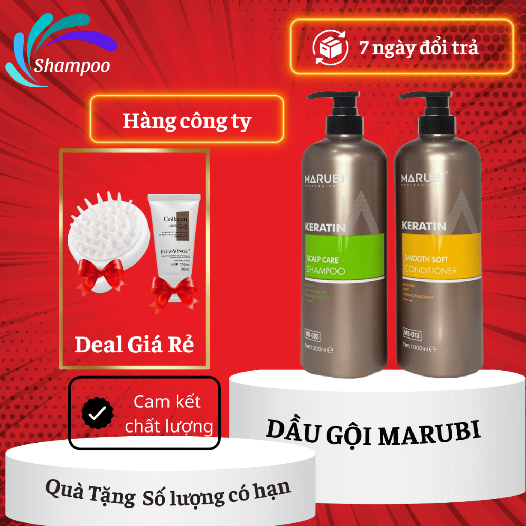 Cặp dầu gội dầu xả Marubi keratin collagen 1000ml siêu mượt dành cho cả nam và nữ mềm mượt tóc