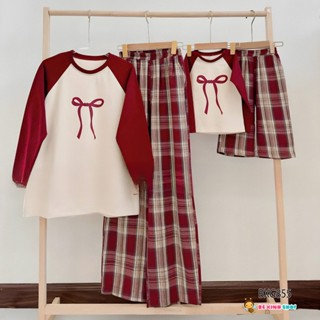 [BexinhshopVN] Bộ áo dài tay Raplang Nơ quần Caro Ống Rộng dễ thương cho bé gái BXG1130