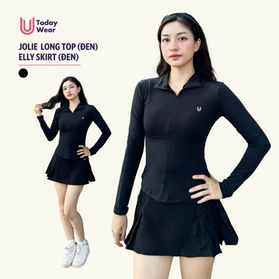Set đồ tập áo Jolie Long Top đen mix chân váy Elly skirt đen Today U Wear