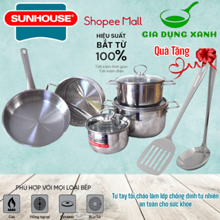 [kèm quà tặng] Bộ nồi inox 5 món Sunhouse SHG991 dùng với mọi loại bếp - hàng phân phối chính hãng