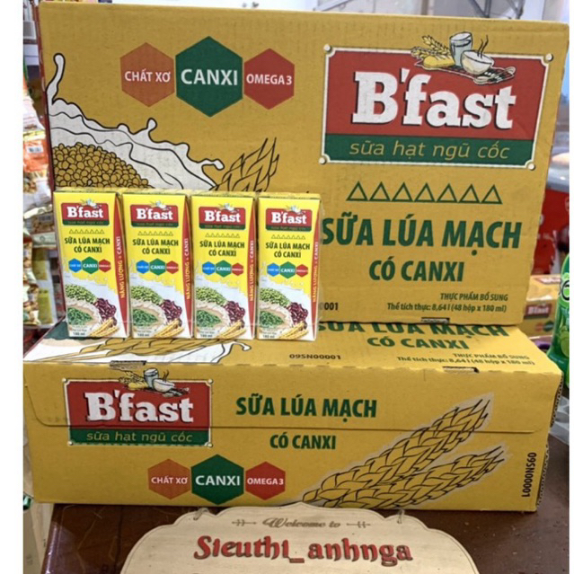 Sữa Lúa Mạch Có Canxi B’Fast Thùng 48 hộp x 180ml