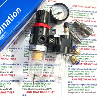 ẢNH THẬT Bộ lọc tách nước AFC2000 cho máy nén khí kèm khớp nối nhanh ống hơi, kèm van giảm áp và đồng hồ ren 13mm