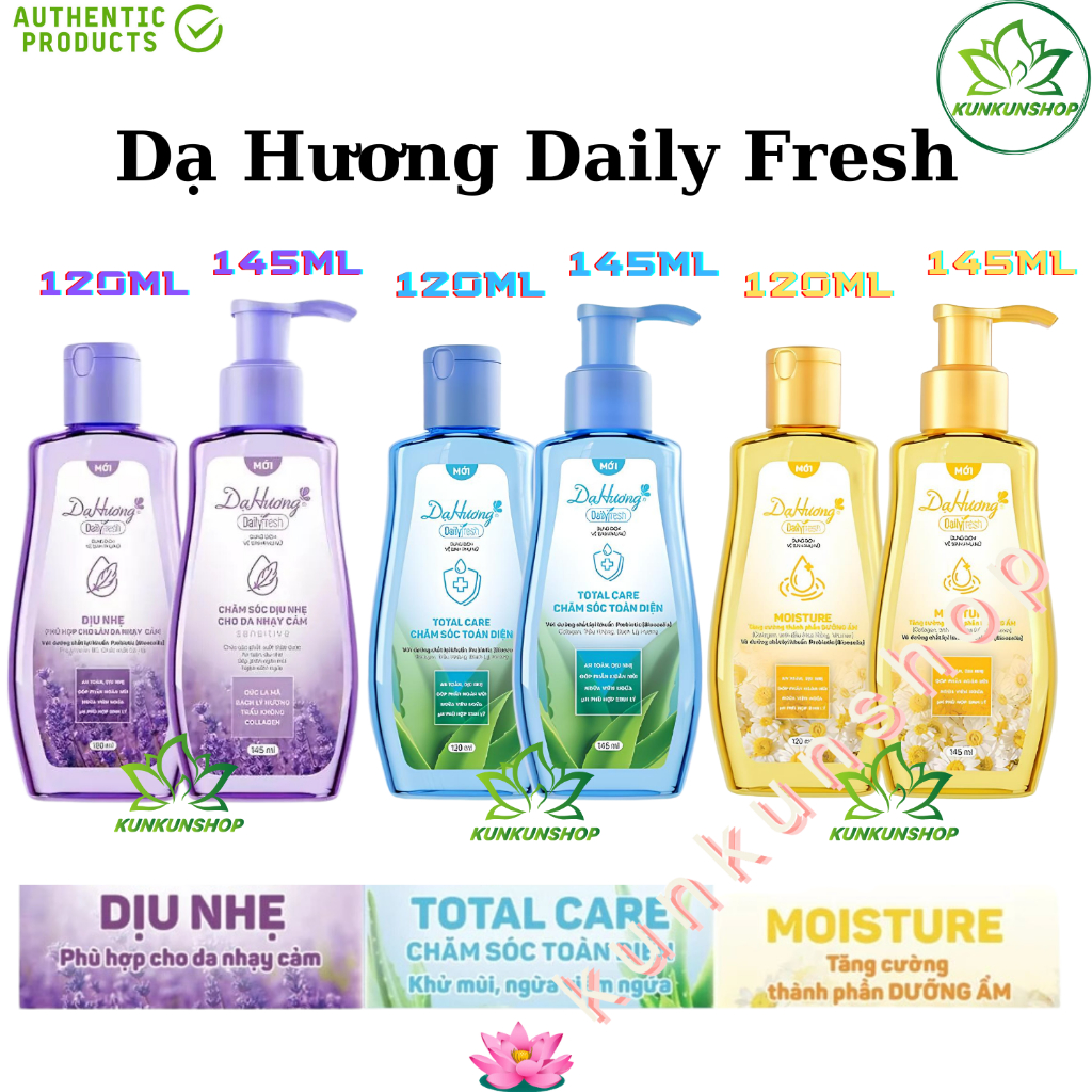 [HCM] Dung dịch vệ sinh phụ nữ Dạ Hương Daily Fresh (Total Care / Moisture / Dịu nhẹ) chăm sóc toàn diện, dưỡng ẩm NEW