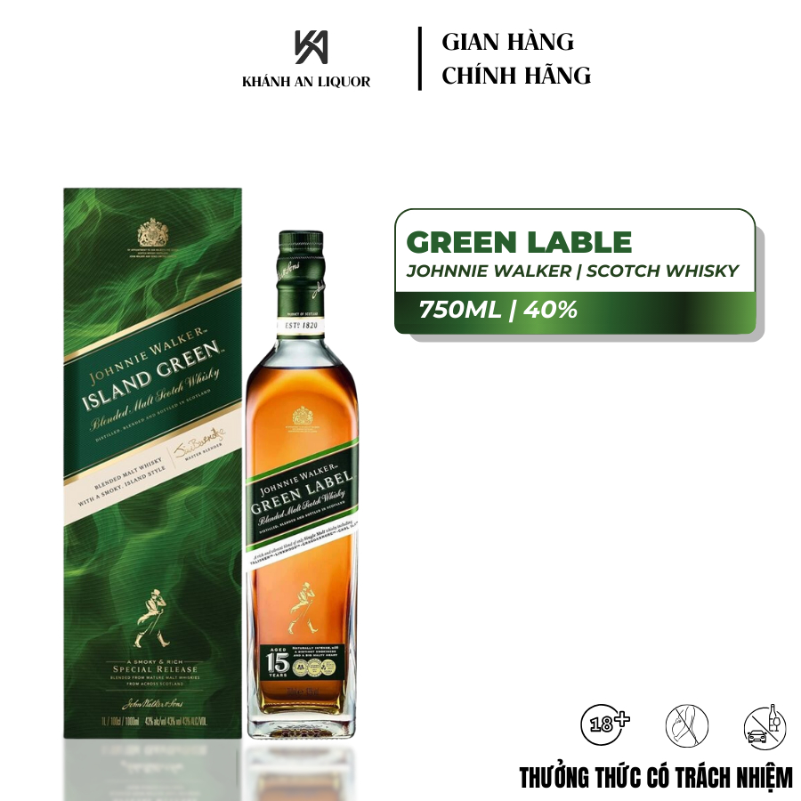 [CHÍNH HÃNG] RUỢU WHISKY JOHNNIE WALKER GREEN LABEL 750ML  40%