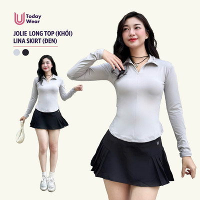 Set đồ tập áo Jolie Long Top xám khói mix chân váy Elly skirt đen Today U Wear