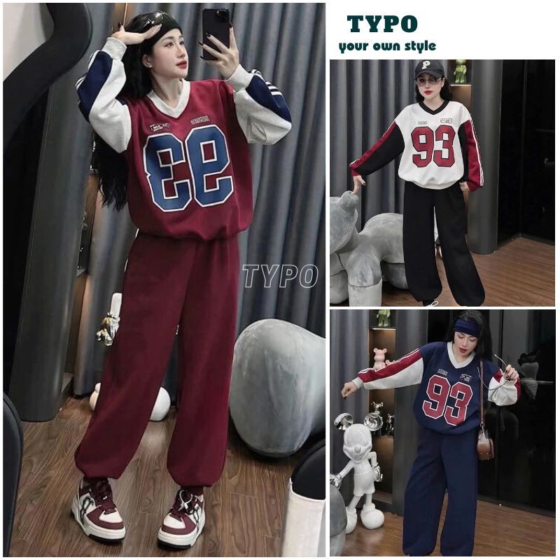 Bộ nỉ nữ thu đông chất vải nỉ bông, Set đồ nữ thu đông quần áo dài tay trẻ trung phong cách Hàn Quốc