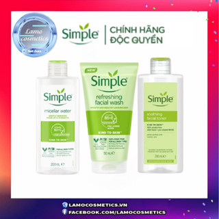 Combo Da Sạch Sâu SIMPLE Kind To Skin Nước Tẩy Trang 200ml + Sữa Rửa Mặt 150ml + Nước Cân Bằng Da Toner 200ml