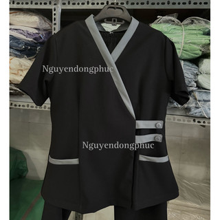 Đồng phục spa màu đen viền xám