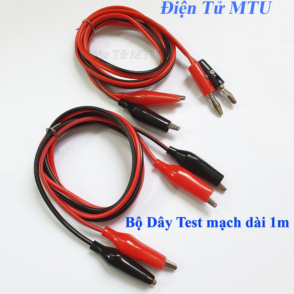 Dây Test mạch 2 Đầu Kẹp Cá Sấu, jack bắp chuối đực dài 1m (1 cặp dây đỏ & đen)