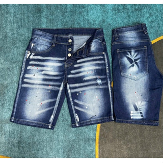 quần short jean nam DSQ xanh rách vẩy sơn wash lốc xoáy đẹp mẫu mới cá tính, lưng thun vải jean dày mềm giá tốt