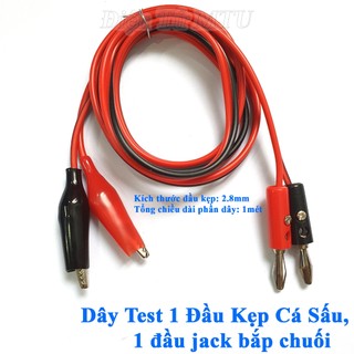 Dây Test mạch 2 Đầu Kẹp Cá Sấu, jack bắp chuối đực dài 1m (1 cặp dây đỏ & đen)