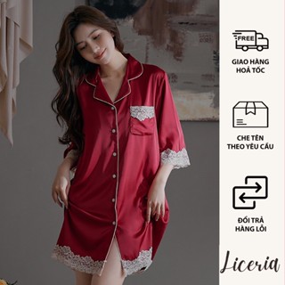  Váy Ngủ Lụa Kiểu Dáng Sơ Mi LICERIA  Form Rộng Hàng Cao Cấp 