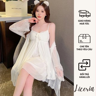 Bộ Đầm Ngủ Hai Dây Kết Hợp Áo Khoác LICERIA 107 Phong Cách Tiểu Thư Ngọt Ngào Có Bán Rời.