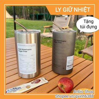 Ly giữ nhiệt Iced Americano tặng túi đựng, inox 304 nguyên khối giữ nhiệt lâu