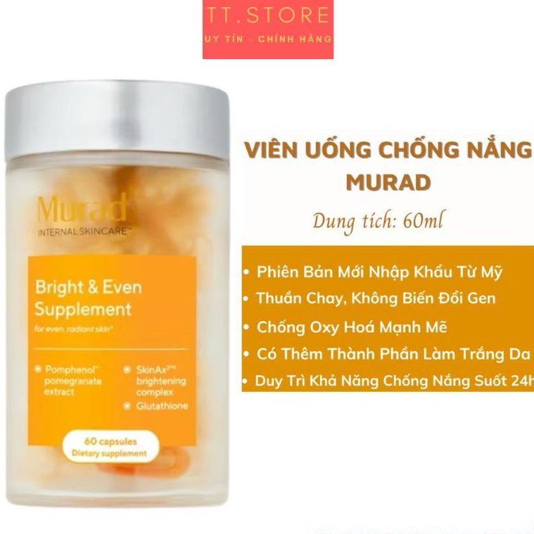 [Mẫu Mới]Viên Uống Chống Nắng Nội Sinh Murad Internal Skincare Bright & Even Supplement 60 Viên - US