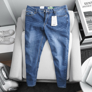 Quần jean nam xanh dương trơn dáng ôm nhẹ hàng xuất khẩu cao cấp slimfit tôn dáng jean co giãn