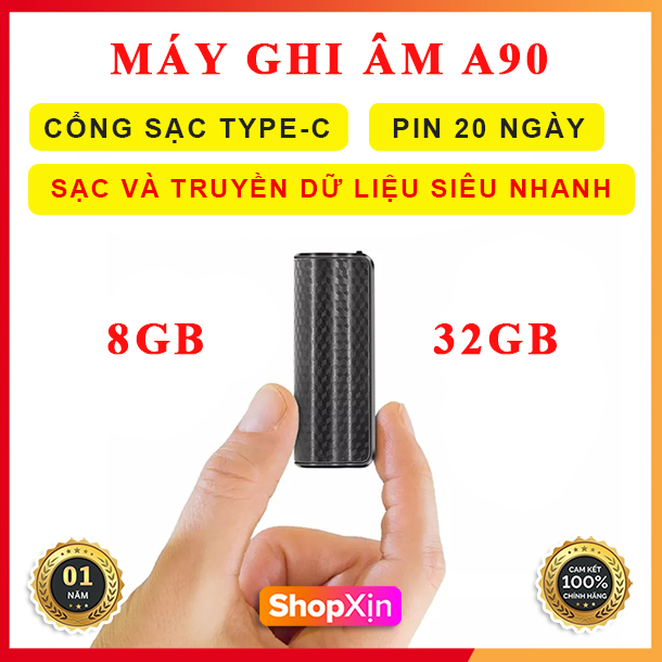 Máy Ghi Âm Chuyên Nghiệp A90 Pro Có Lọc Âm Thanh, Dung Lượng Lưu Trữ 32GB, Pin Sử Dụng Hơn 20 Ngày