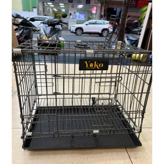 ( HỎA TỐC) Chuồng chó mèo sơn tĩnh điện vân đá nan dày 2 cửa, lồng xếp gấp gọn vân đá, KÈM 1 KHAY HỨNG LỚN