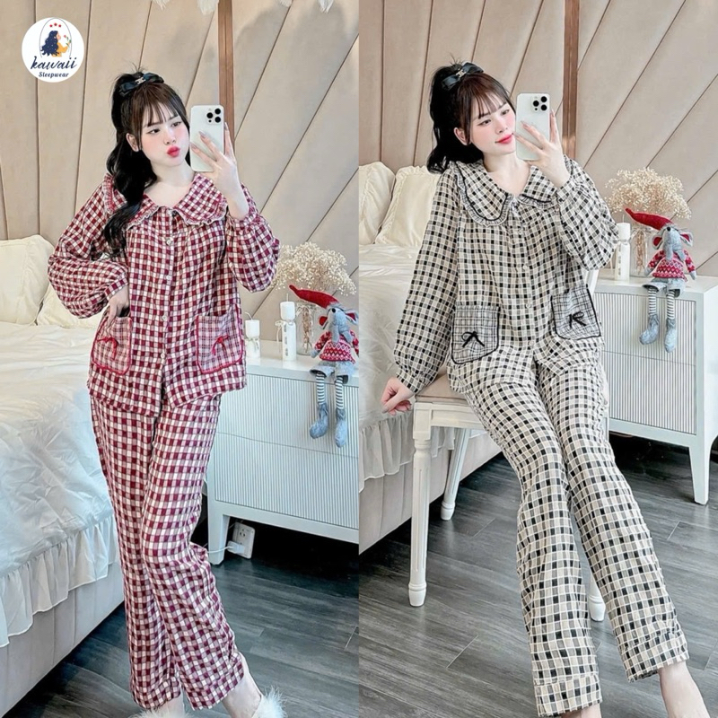 ĐỒ NGỦ PIJAMA CỔ BÈO VẢI NHUNG SIZE 45-58KG, ĐỒ NGỦ NỮ VẢI DÀY DẶN, BỘ DÀI MẶC NHÀ TRẺ TRUNG