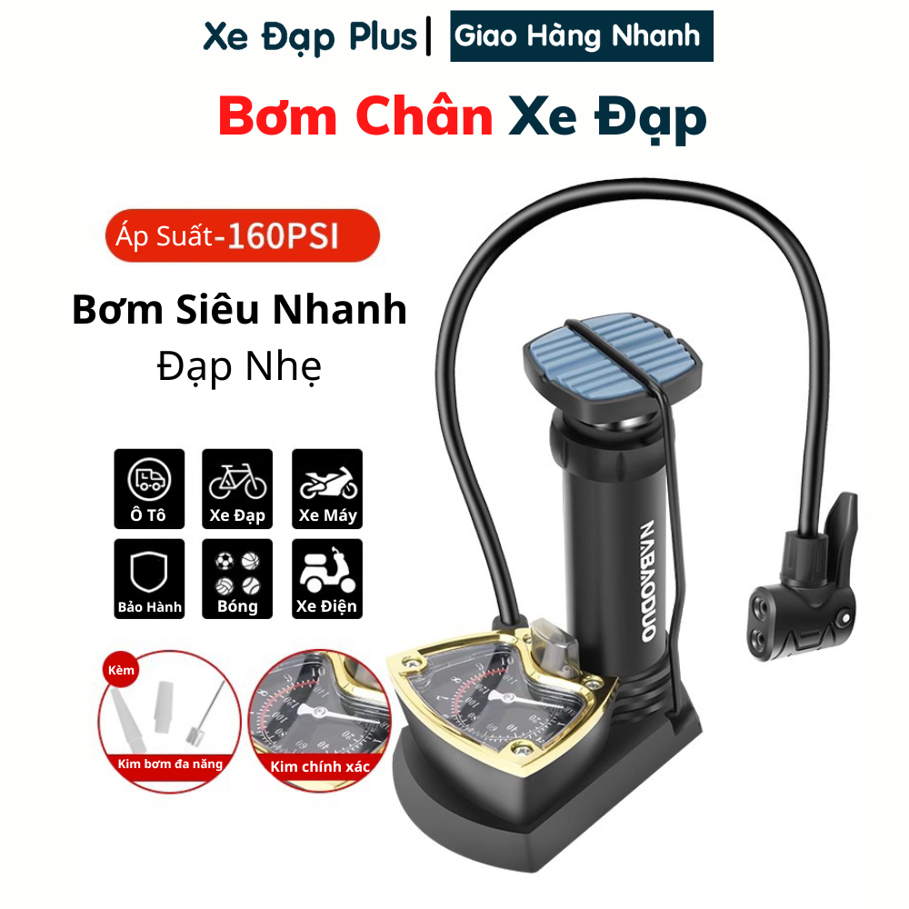 Bơm Xe Đạp Có Đồng Hồ Đo Áp Suất Hợp Kim Nhôm Loại Đạp Chân Cao Cấp - Dùng Cho Xe Đạp Xe Máy Ô Tô Trái Banh (BXD02)