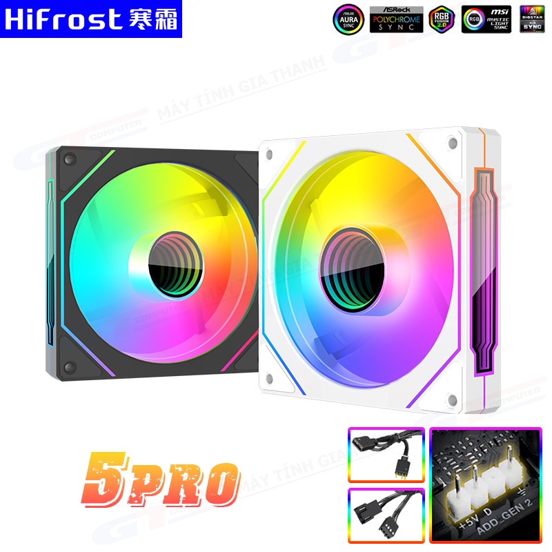 Quạt Tản Nhiệt, Fan Case 12cm Vô Cực 5Pro LED ARGB (4Pin PWM) & Bộ HUB Điều Khiển