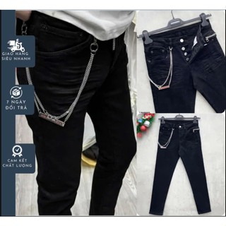 Quần Jeans DS.Q Nam Hoạ Tiết Phối Dây Xích Thời Trang Trẻ Trung Cao Cấp, Quần Bò Nam Boy Phố Dây Móc Xích