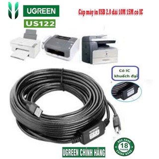 Dây Cáp USB 2.0 máy IN Ugreen 10374 10362 US122 (USB A 2.0 - USB B+Chíp sét khuếch đại)