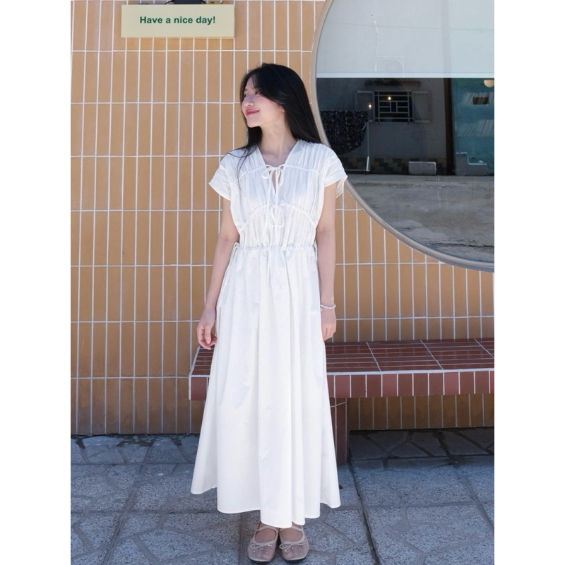 DOB - Váy dáng suông cổ V rút nhúng Moca Dress | BigBuy360 - bigbuy360.vn