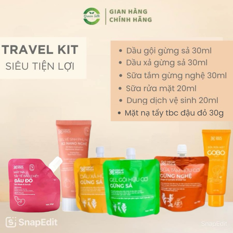 Set mini du lịch có dầu gội gừng sả, sữa tắm gừng nghệ, sửa rửa mặt, dung dịch vệ sinh Cỏ Cây Hoa Lá