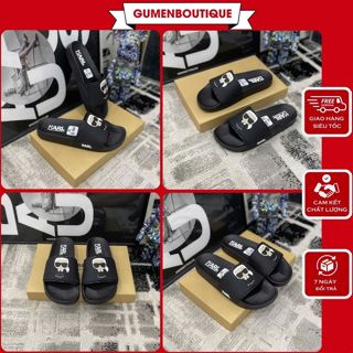Dép Quai Ngang KARL Thêu Hoạ Tiết Hoạt Hình Cực Xịn - Dép Quai Ngang Nam Nữ Đính Chữ Góc Dép