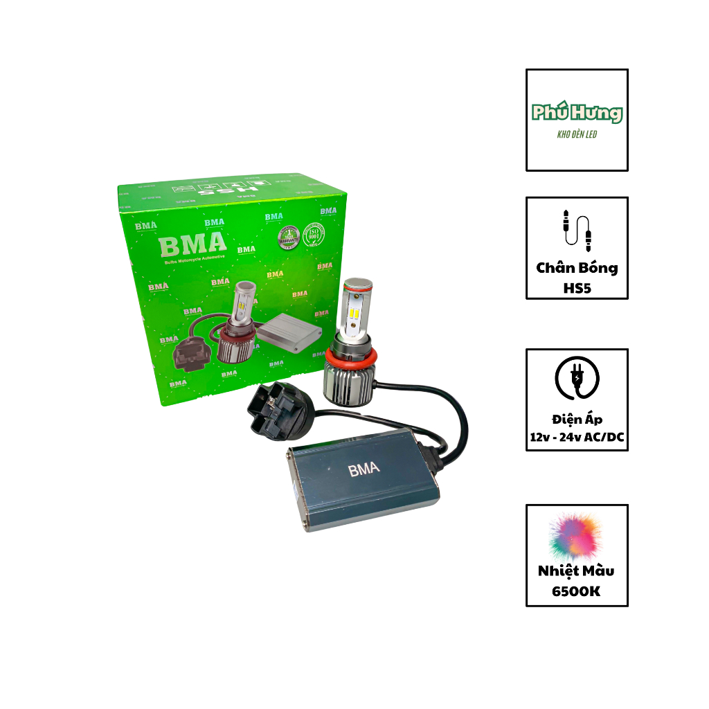 Đèn LED Pha T20 HS5 BMA - Nâng Cấp Ánh Sáng Cho Air Blade, PCX, Lead 2011 - Công Suất 40-45W, Bảo Hà