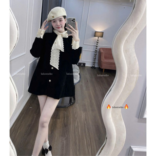  LALASTUDIO Áo váy nhung cổ phối ren thắt nơ tiểu thư   hàng 2 lớp dày dặn  Váy Nhung cao cấp thanh lịch   hàng chuẩn   