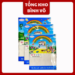 Tập 10 bọc sách vở decal tặng kèm 10 nhãn vở I Giấy bao tập các cỡ 43x30 / 47x34cm