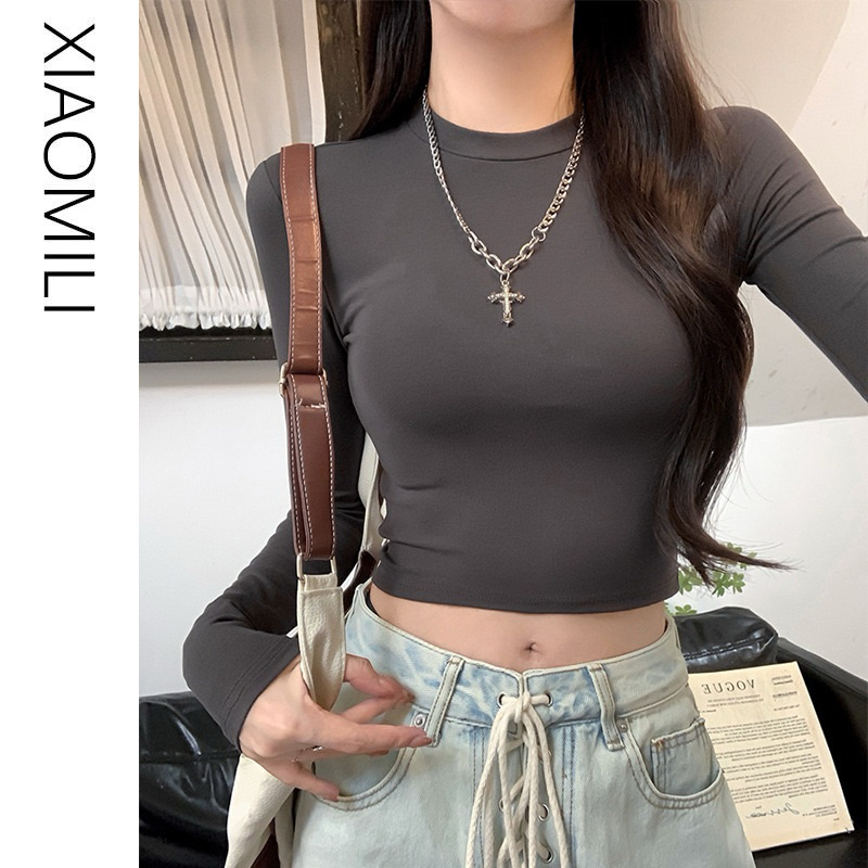 PQ01-Áo Thun croptop nữ tay dài cổ lọ ôm body chất bozip PQ Store Freesize 42-52kg | BigBuy360 - bigbuy360.vn