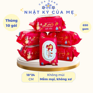   TẶNG 10 KHĂN LẠNH  Thùng 10 Gói Khăn ướt Gấu Dâu 650G Khổ khăn siêu lớn 18*24cm Gói khăn siêu to Giá Sỉ 